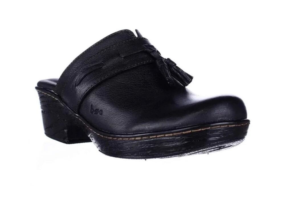 B.O.C. Born on Concepts Elsbury Leather Tassel Mules Chunky Block Heel Black 8M